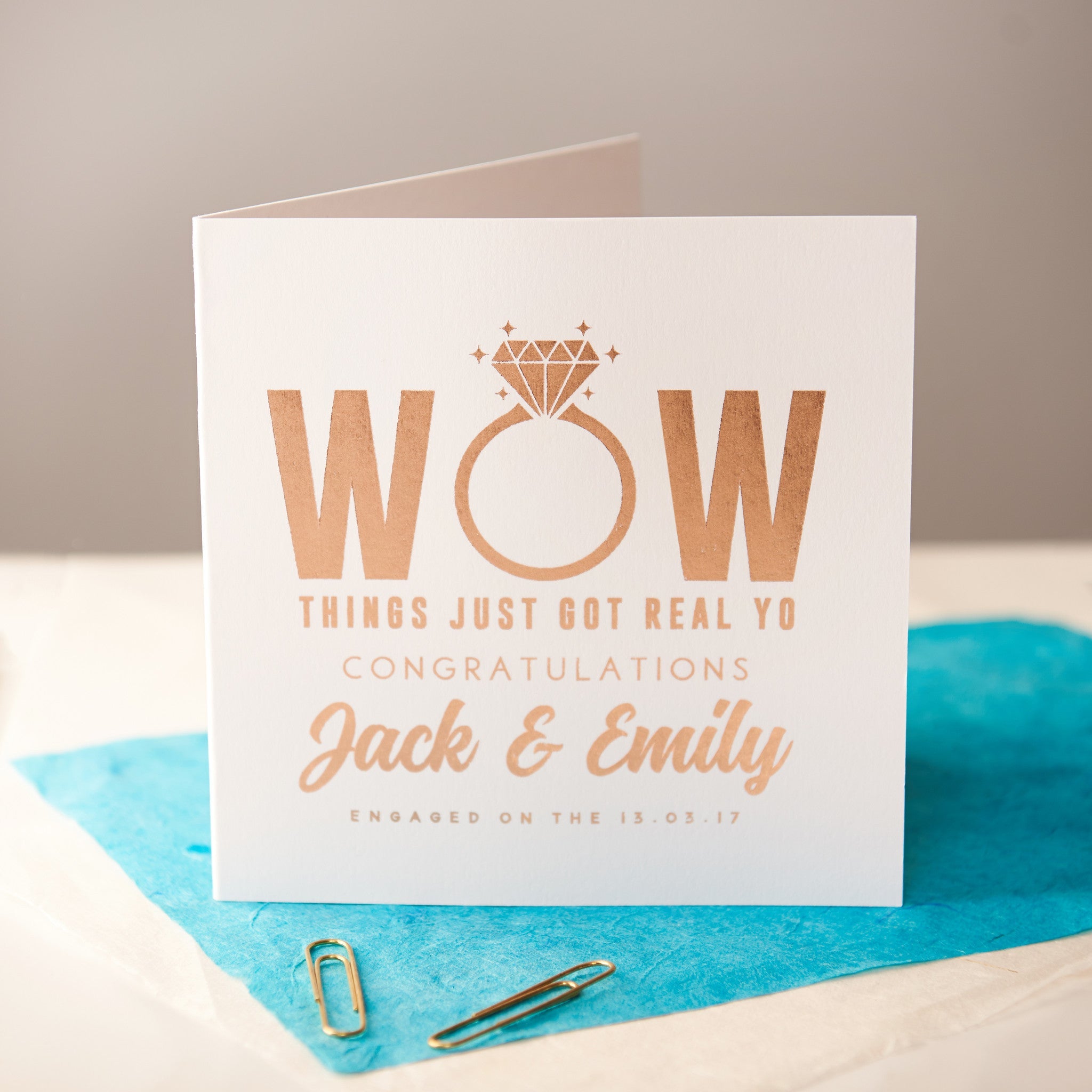 Oakdene Designs Cards Personalised Rose Gold Foiled Engagement Card