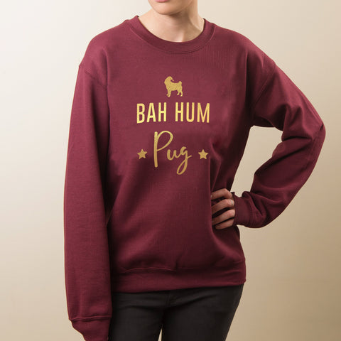 Oakdene Designs Christmas Clothing 'Bah Hum Pug' Gold Unisex Christmas Jumper