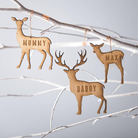 Bamboo Personalised Deer Family Christmas Decorations - Oakdene Designs