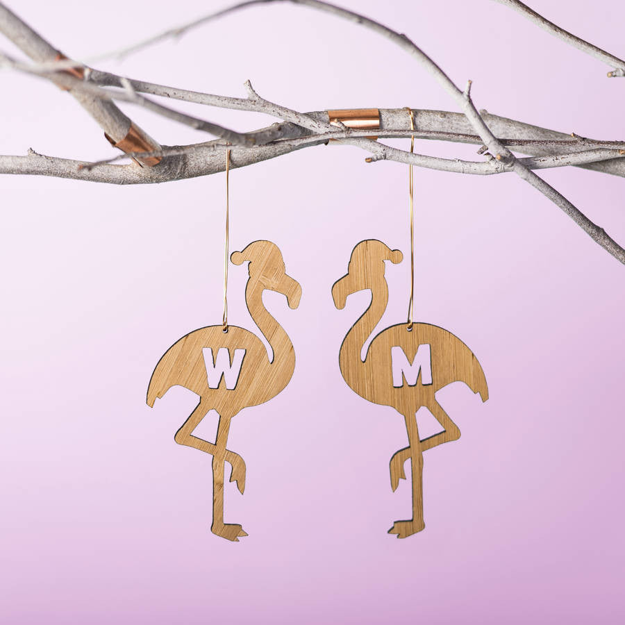 Oakdene Designs Christmas Decorations Bamboo Personalised Flamingo Christmas Decoration