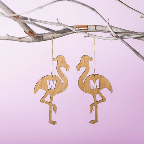 Oakdene Designs Christmas Decorations Bamboo Personalised Flamingo Christmas Decoration