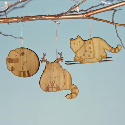 Christmas Bamboo Cat Decorations - Oakdene Designs