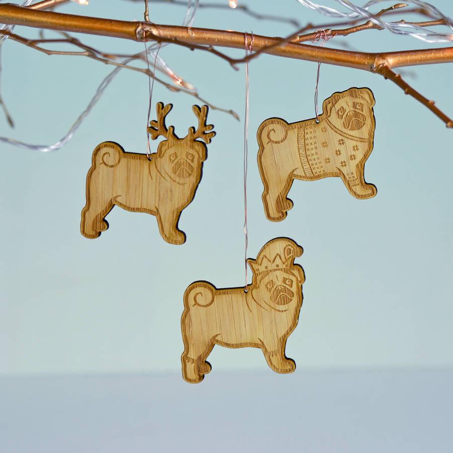 Christmas Pugs Bamboo Tree Decorations - Oakdene Designs - 1