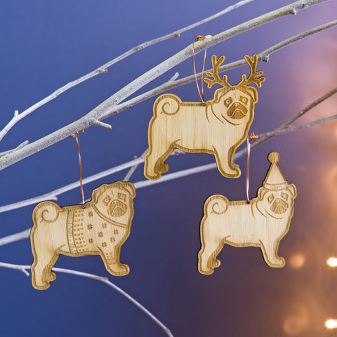 Oakdene Designs Christmas Decorations Christmas Pug Bamboo Tree Decoration
