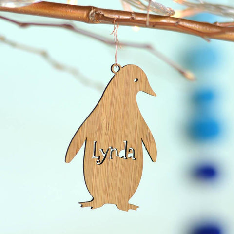 Personalised Bamboo Pengin Christmas Decoration - Oakdene Designs