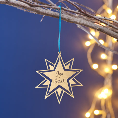 Oakdene Designs Christmas Decorations Personalised Brass Couples Star Christmas Decoration