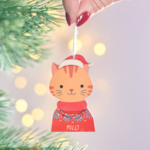 Oakdene Designs Christmas Decorations Personalised Christmas Cat Hanging Decoration