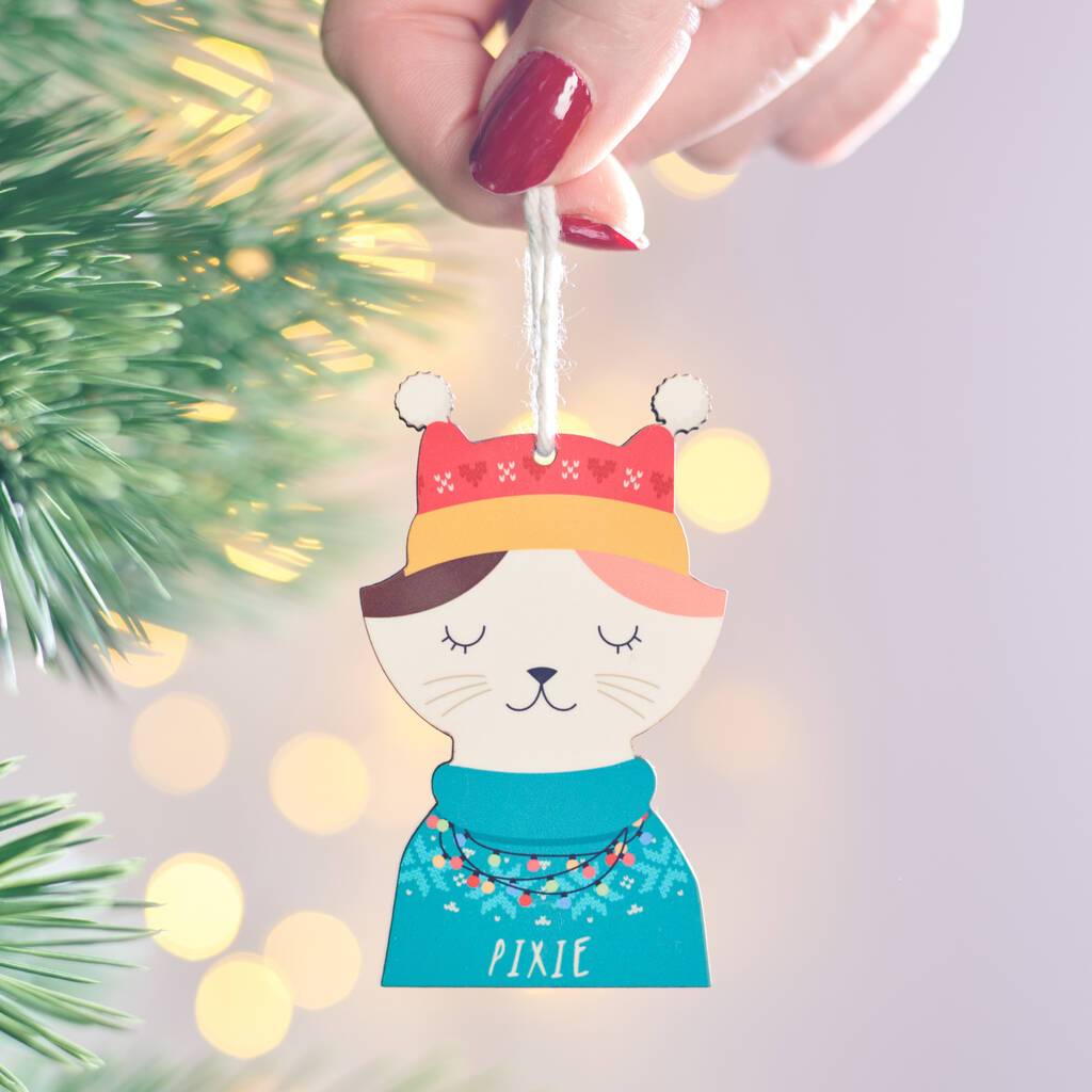 Oakdene Designs Christmas Decorations Personalised Christmas Cat Hanging Decoration