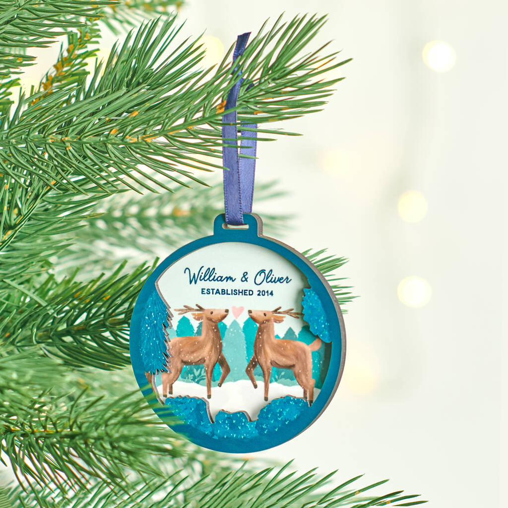 Oakdene Designs Christmas Decorations Personalised Couples Deer Layered Christmas Decoration