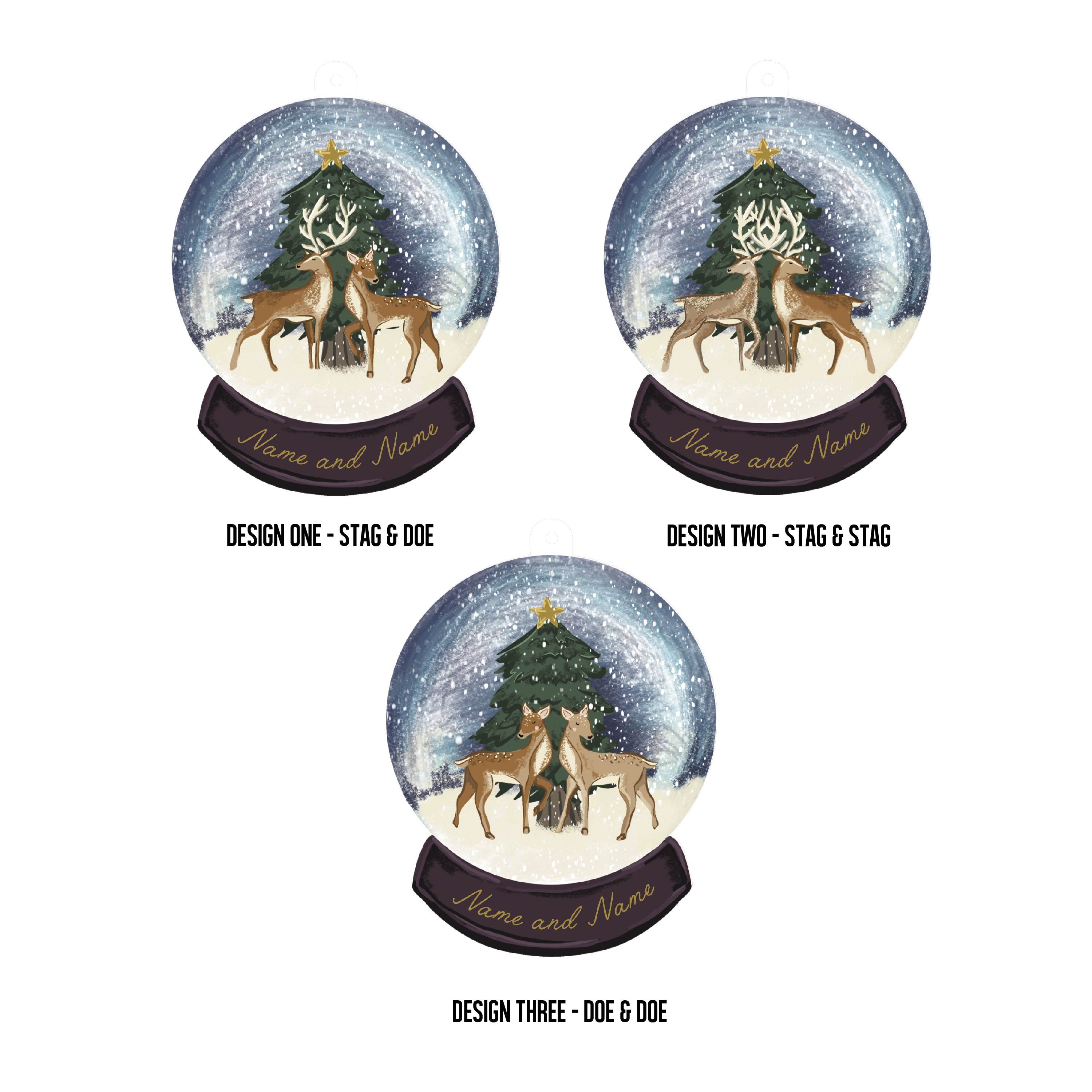 Oakdene Designs Christmas Decorations Personalised Couples Deer Snow Globe Decoration