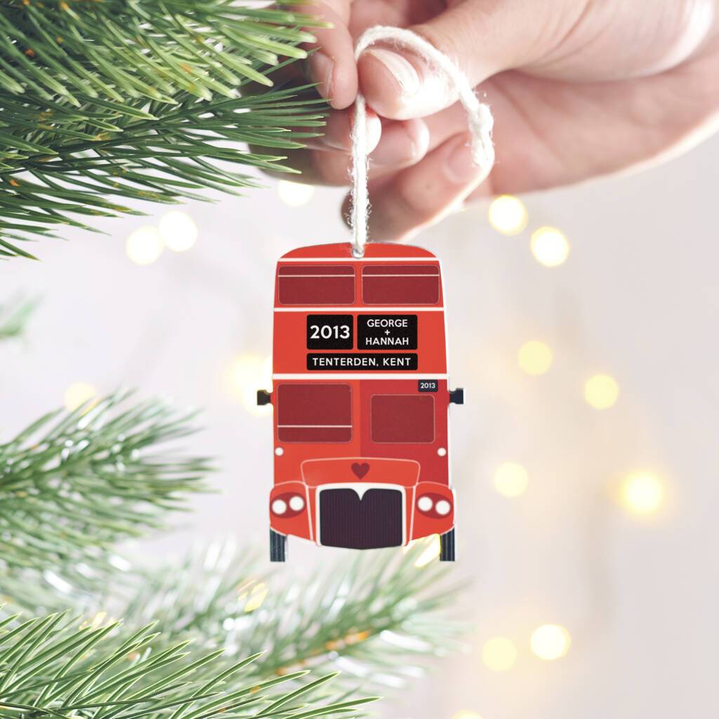 Oakdene Designs Christmas Decorations Personalised Couples London Bus Christmas Decoration