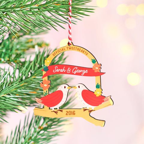 Oakdene Designs Christmas Decorations Personalised Couples Love Birds Christmas Tree Decoration