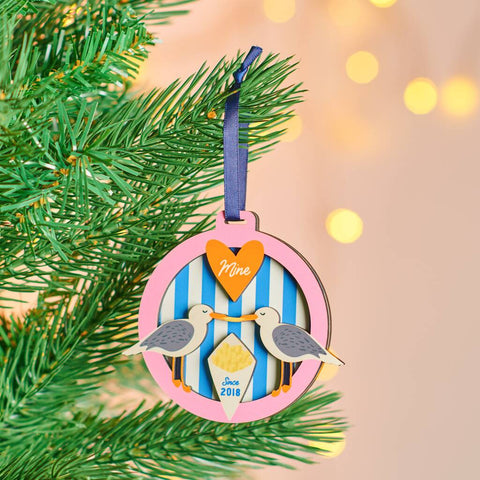 Oakdene Designs Christmas Decorations Personalised Couples 'Mine' Seagull Christmas Tree Decoration