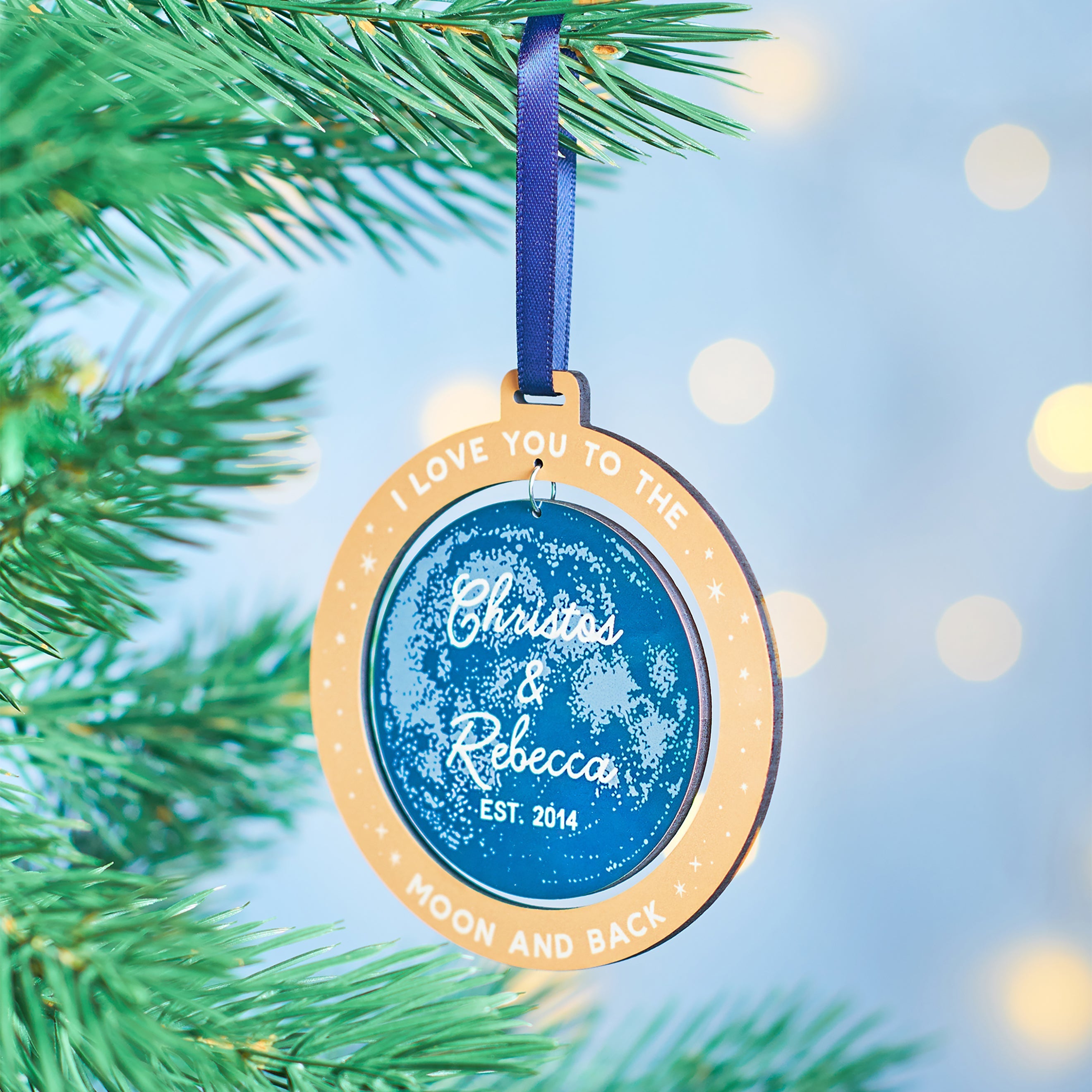 Oakdene Designs Christmas Decorations Personalised Couples Moon Christmas Decoration