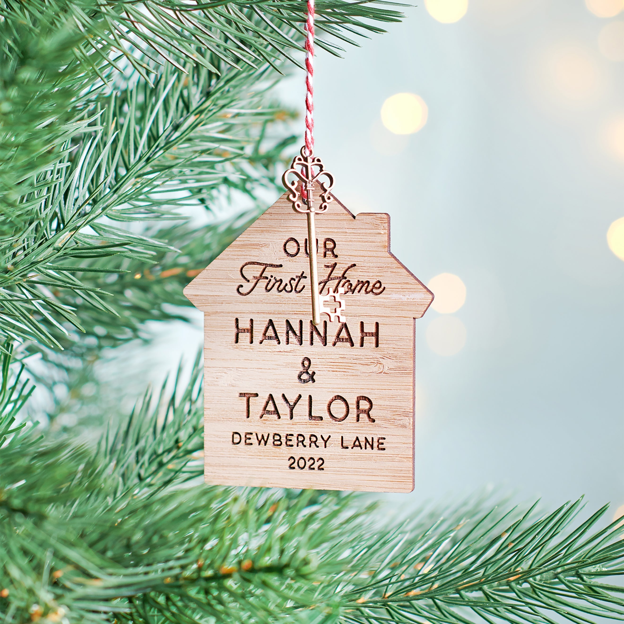 Oakdene Designs Christmas Decorations Personalised First Home Wooden Key Christmas Decoration