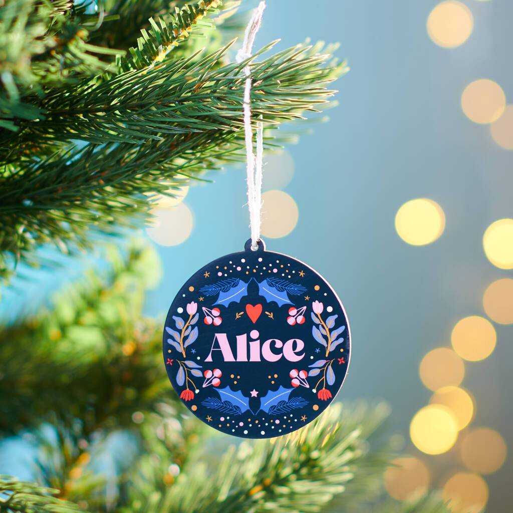 Oakdene Designs Christmas Decorations Personalised Floral Name Bauble
