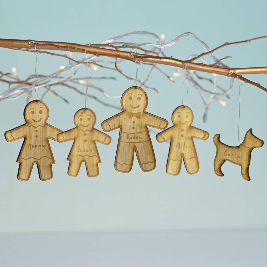 Personalised Gingerbread Family Bamboo Decorations - Oakdene Designs