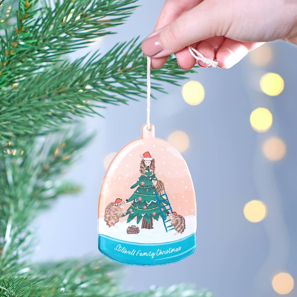 Oakdene Designs Christmas Decorations Personalised Hedgehog Family Snow Globe Decoration