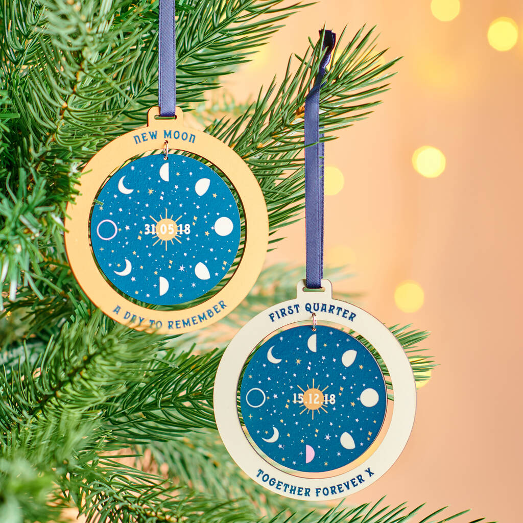 Oakdene Designs Christmas Decorations Personalised Moon Phase Christmas Tree Decoration