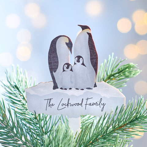 Oakdene Designs Christmas Decorations Personalised Penguin Family Tree Topper
