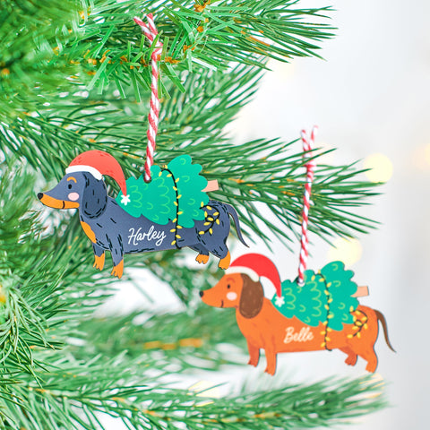 Oakdene Designs Christmas Decorations Personalised Sausage Dog Christmas Decoration