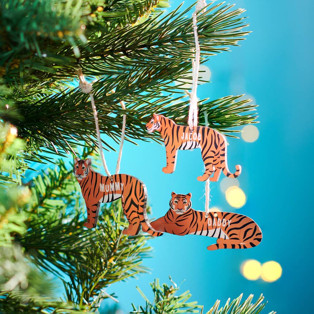 Oakdene Designs Christmas Decorations Personalised Tiger Family Christmas Hanging Decorations