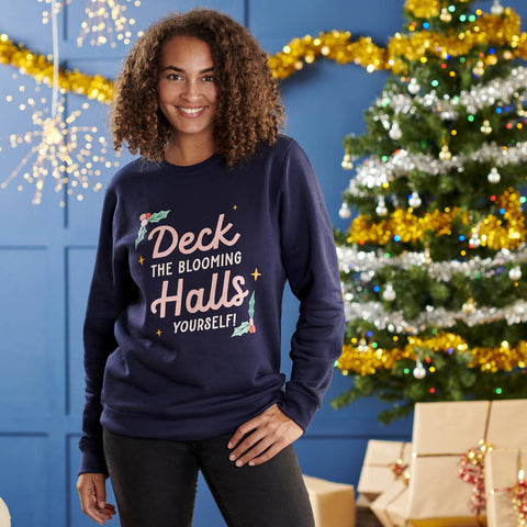 Oakdene Designs Christmas Jumper Organic Cotton Deck The Halls Christmas Jumper