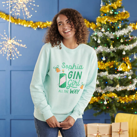 Oakdene Designs Christmas Jumper Personalised 'Gin-Girl' All The Way Christmas Jumper