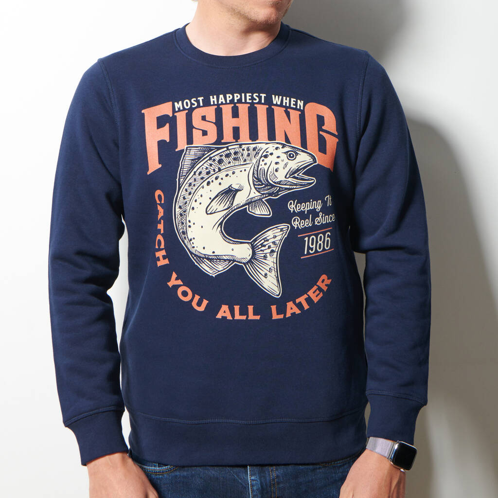 Oakdene Designs Clothing Personalised 'Most Happiest When Fishing' Jumper