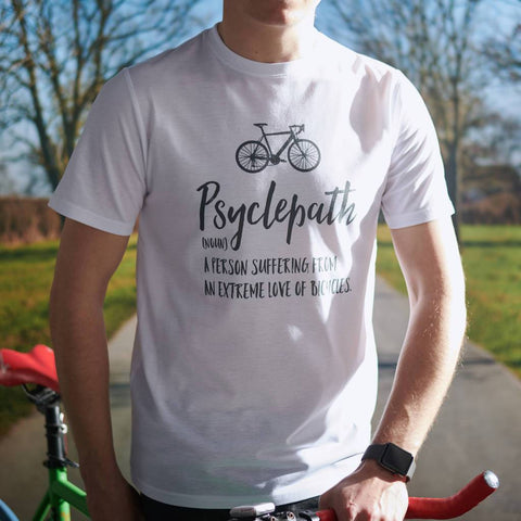 Oakdene Designs Clothing 'Psyclepath' Men's Cycling White T Shirt