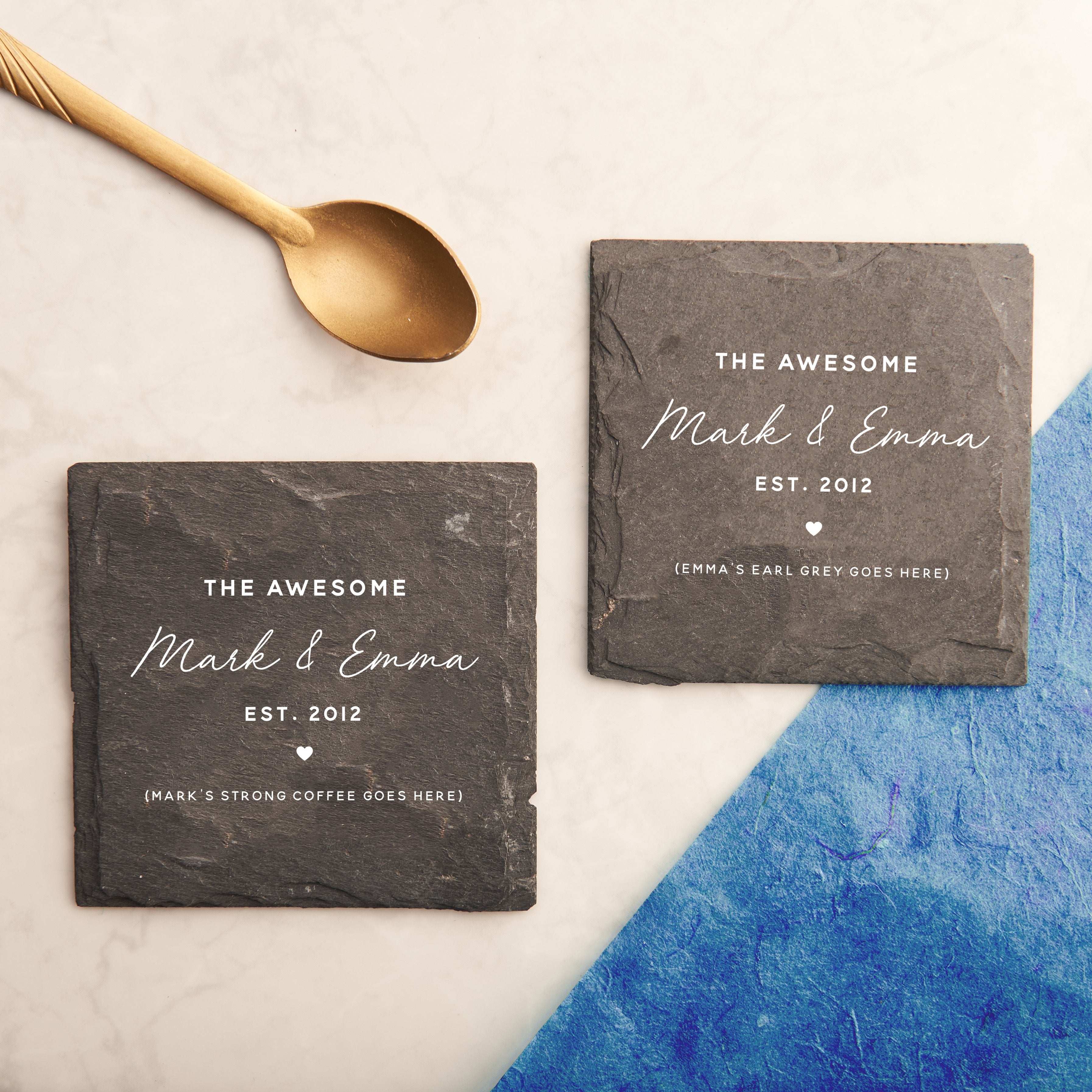 Oakdene Designs Coasters Personalised Couples Favourite Drink Slate Coasters