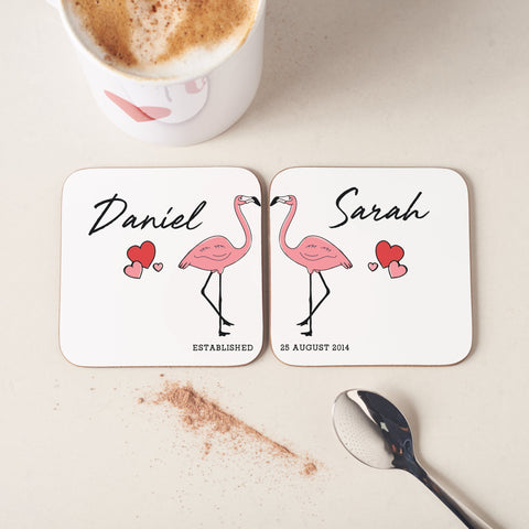 Oakdene Designs Coasters Personalised Couples Flamingo Coasters