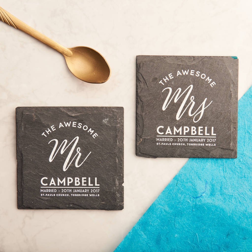 Oakdene Designs Coasters Personalised 'Mr And Mrs' Slate Coasters