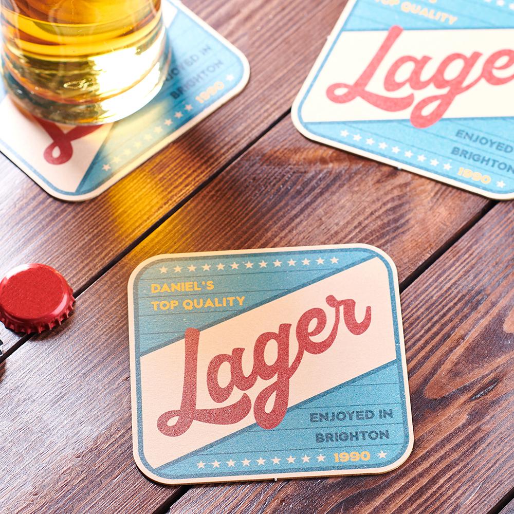 Oakdene Designs Coasters Personalised Set Of Retro Style Beer Mats