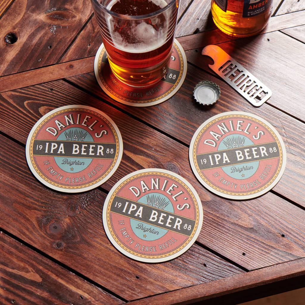 Oakdene Designs Coasters Set Of Four Personalised Retro Style Beer Mats