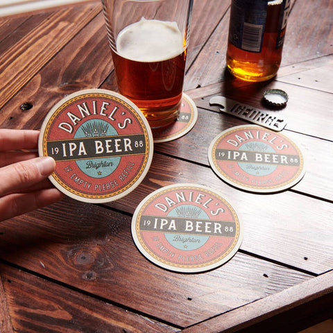 Oakdene Designs Coasters Set Of Four Personalised Retro Style Beer Mats