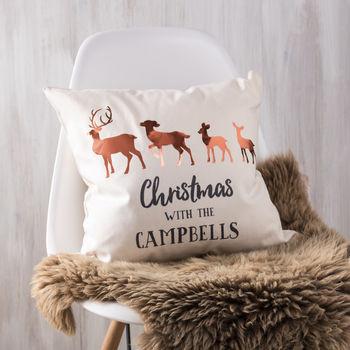 Oakdene Designs Cushions Personalised Copper Christmas Family Deer Cushion