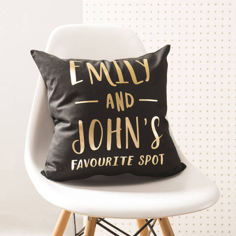 Oakdene Designs Cushions Personalised 'Favourite Spot' Black And Gold Cushion