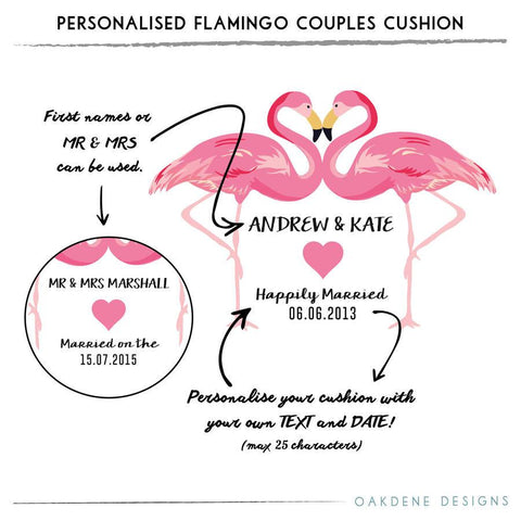 Personalised Flamingo Couples Cushion - Oakdene Designs - 2
