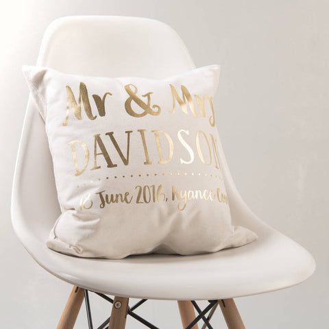 Oakdene Designs Cushions Personalised Gold Wedding Couple Cushion