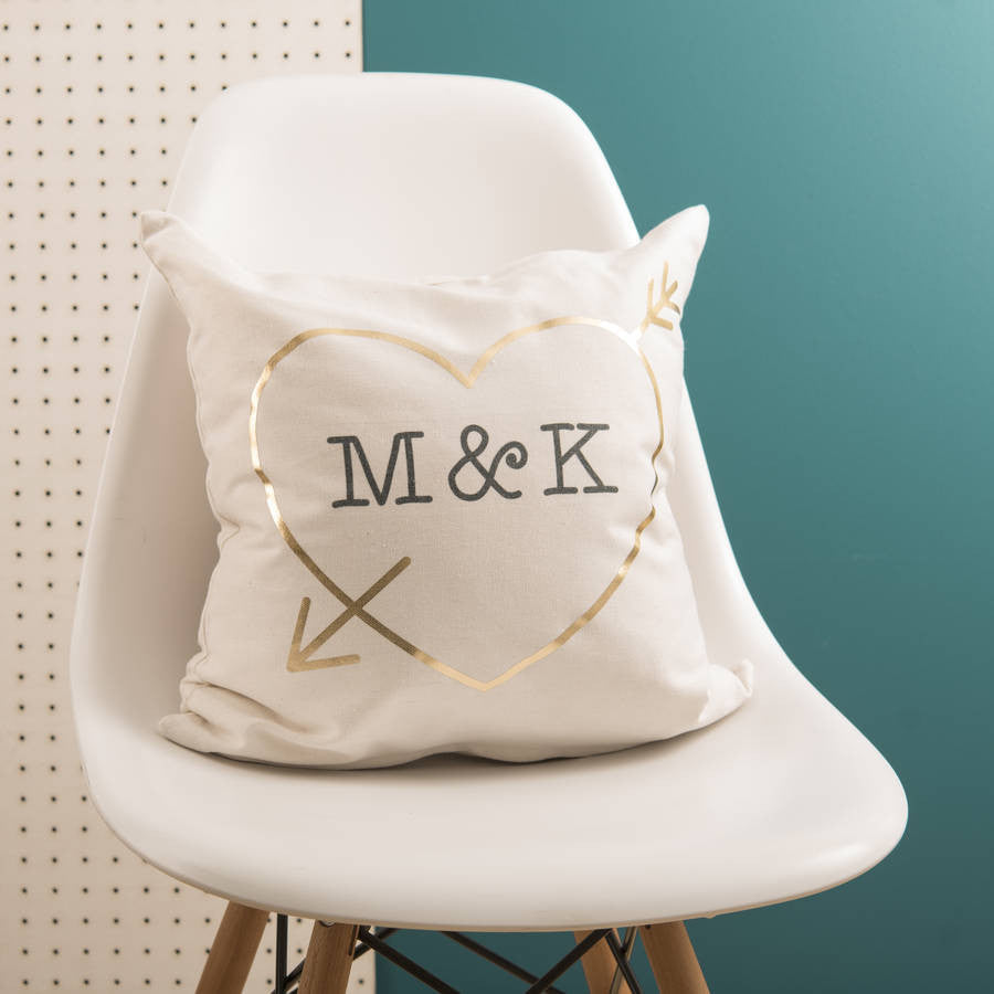 Oakdene Designs Cushions Personalised Love Heart Initials Gold Cushion