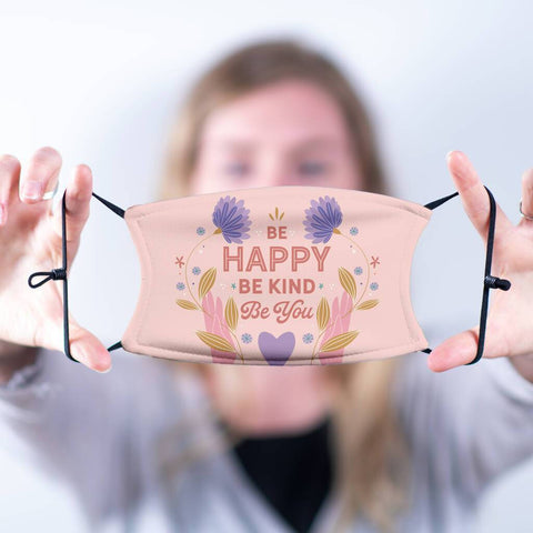 Oakdene Designs Face Mask 'Be Happy' Mantra Adult Face Mask With Filter