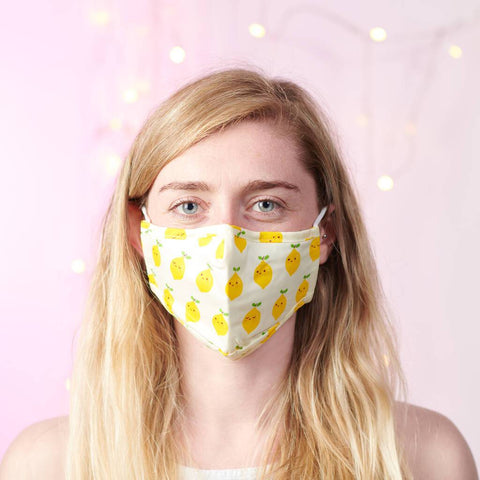 Oakdene Designs Face Mask Lemon Print 100% Cotton Face Mask With Filters