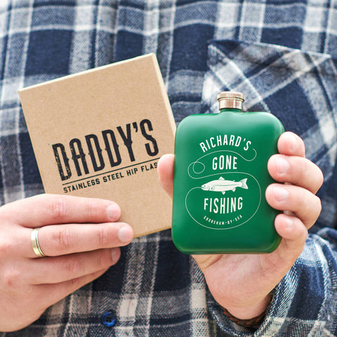 Oakdene Designs Food / Drink Personalised Gone Fishing Hip Flask