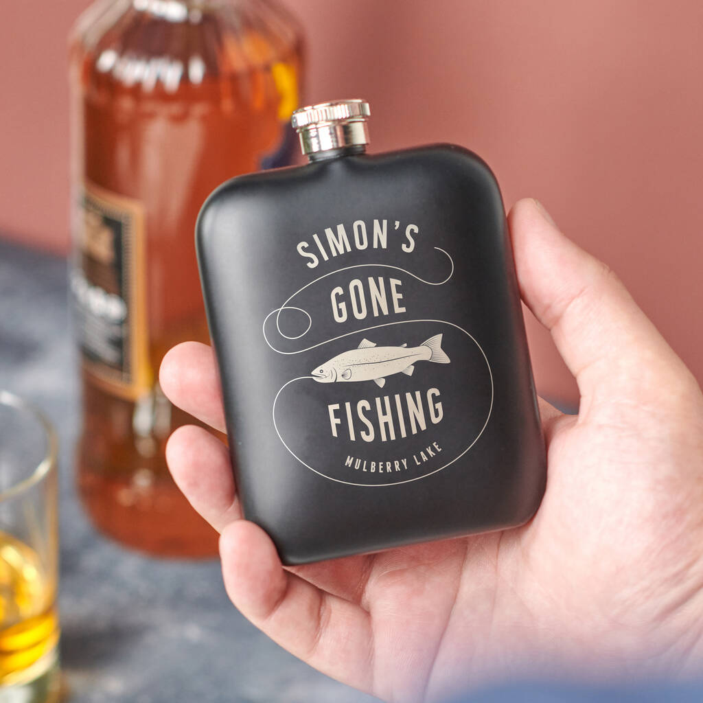 Oakdene Designs Food / Drink Personalised Gone Fishing Hip Flask