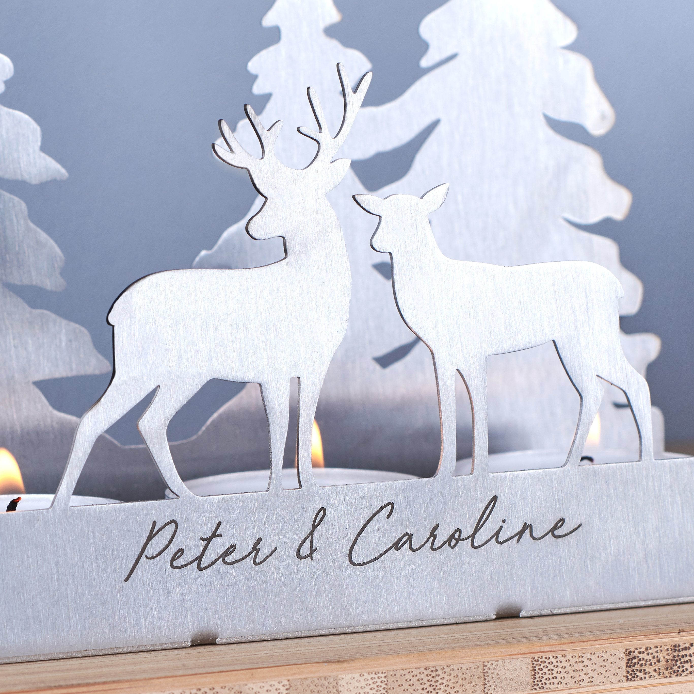 Oakdene Designs Home Decor Personalised 3D Couples Metal Deer Tea Light Holder