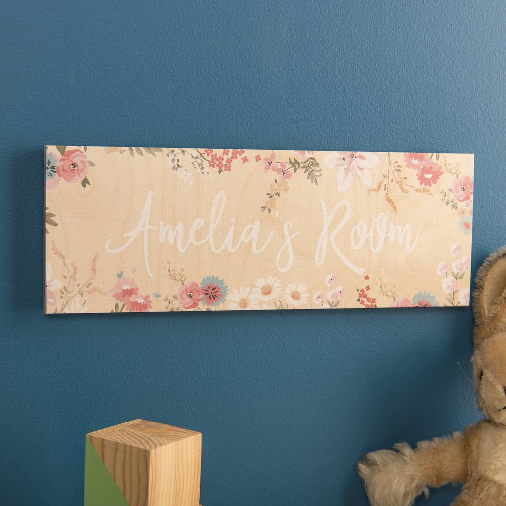 Oakdene Designs Home Decor Personalised Wooden Floral Room Name Sign