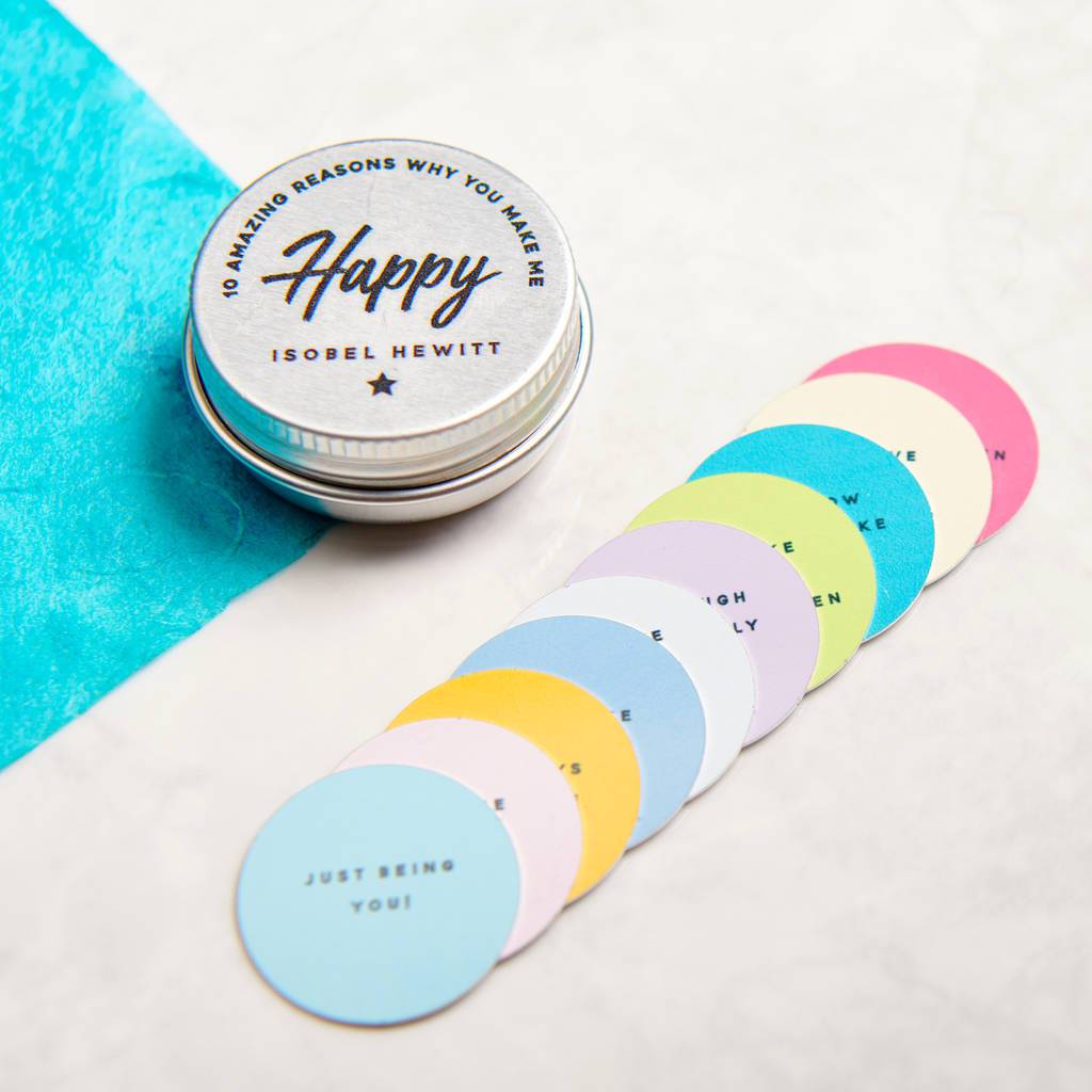 Oakdene Designs Keepsakes & Tokens Personalised 10 Reasons Why You Make Me Happy Tin