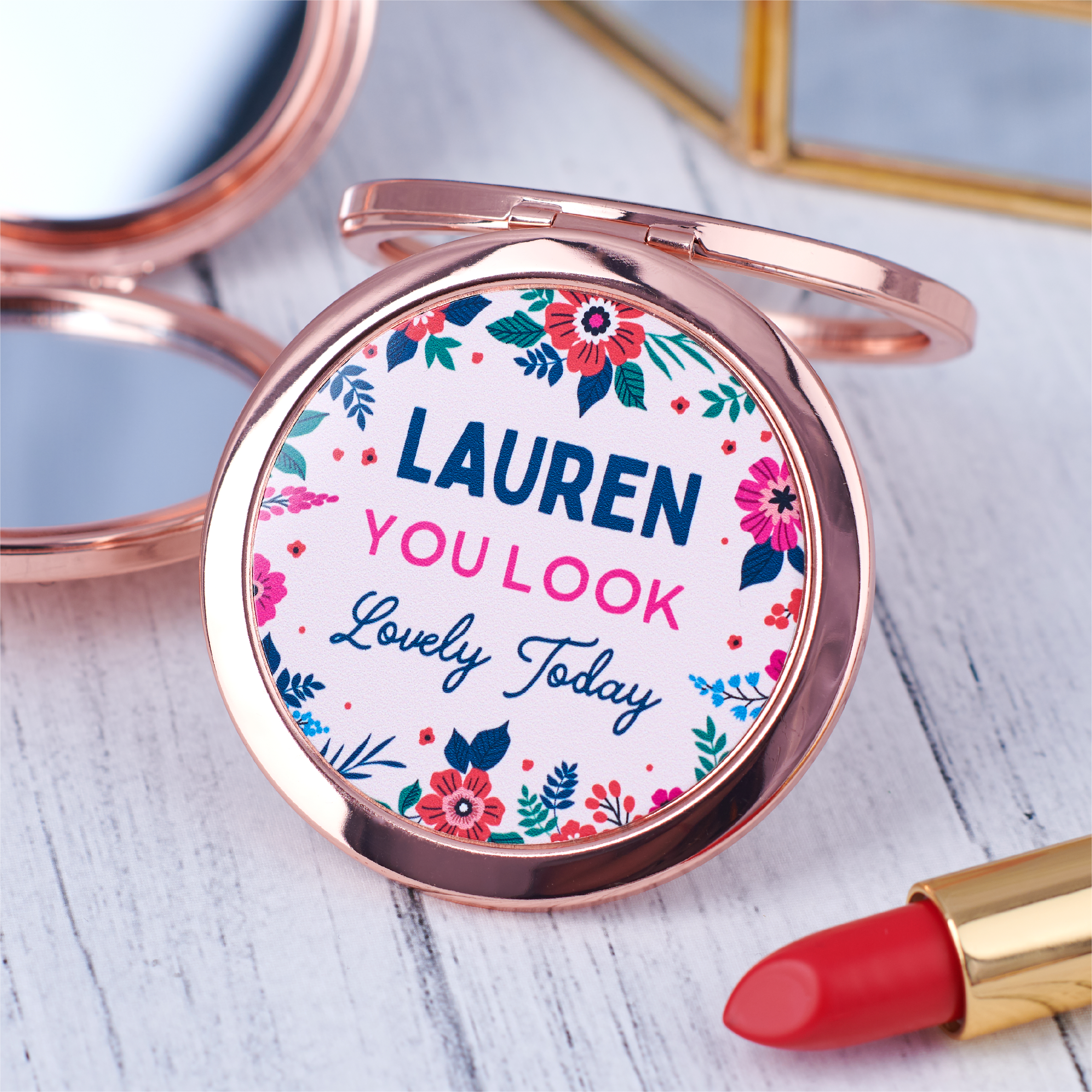 Oakdene Designs Keepsakes & Tokens Personalised 'You Look Lovely' Rose Gold Pocket Mirror