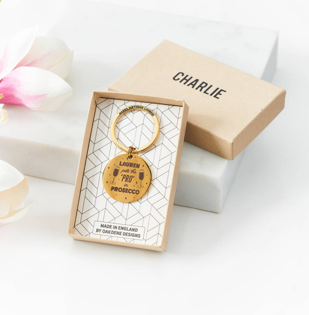 Oakdene Designs Keyrings Personalised Funny Prosecco Metal Keyring